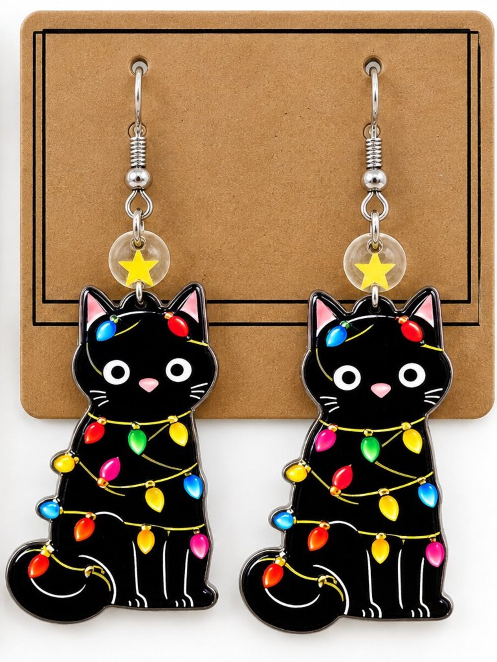 2 Pair of Christmas Earrings-Kitty and Snowman